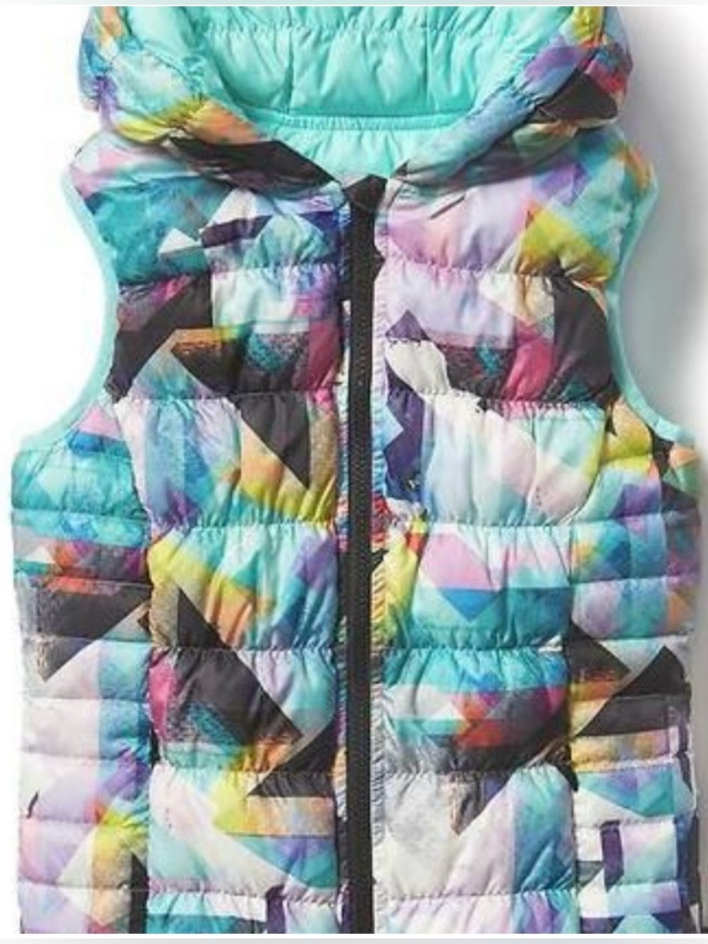 Athleta Girl Reversible Puffer Vest, Goose Down, Pockets, Multicolor Teal, XL 14